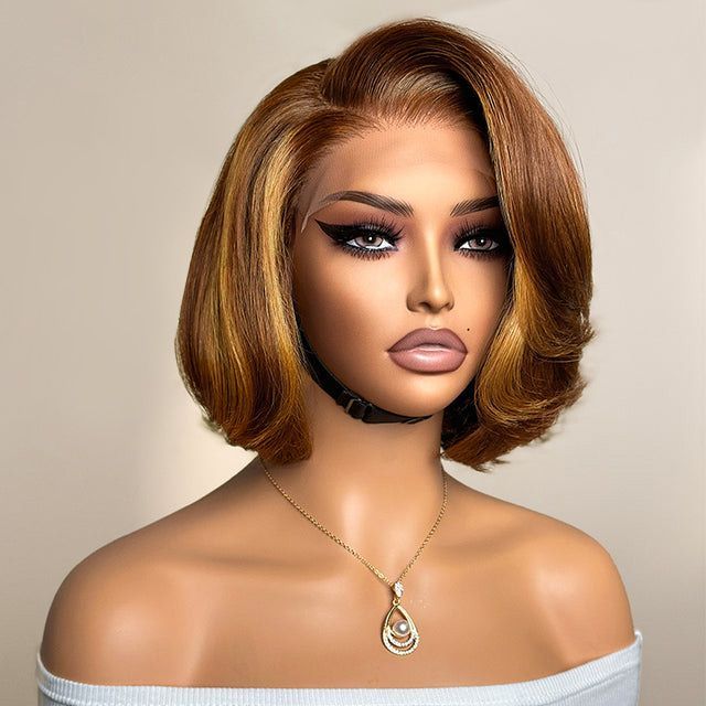 P4/27 Pre-Plucked Brazilian Hair Wig Wet Wavy Short for Pixie Cut 13*4 Full Transparent Lace Front Straight Style for Black Women
