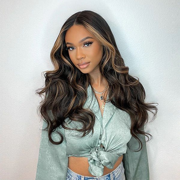 Highlights 4/27 Lace Closure Wigs 18 Inch Salon-Quality Luxurious Glueless 6X5 HD Lace Wig Body Wave Wig