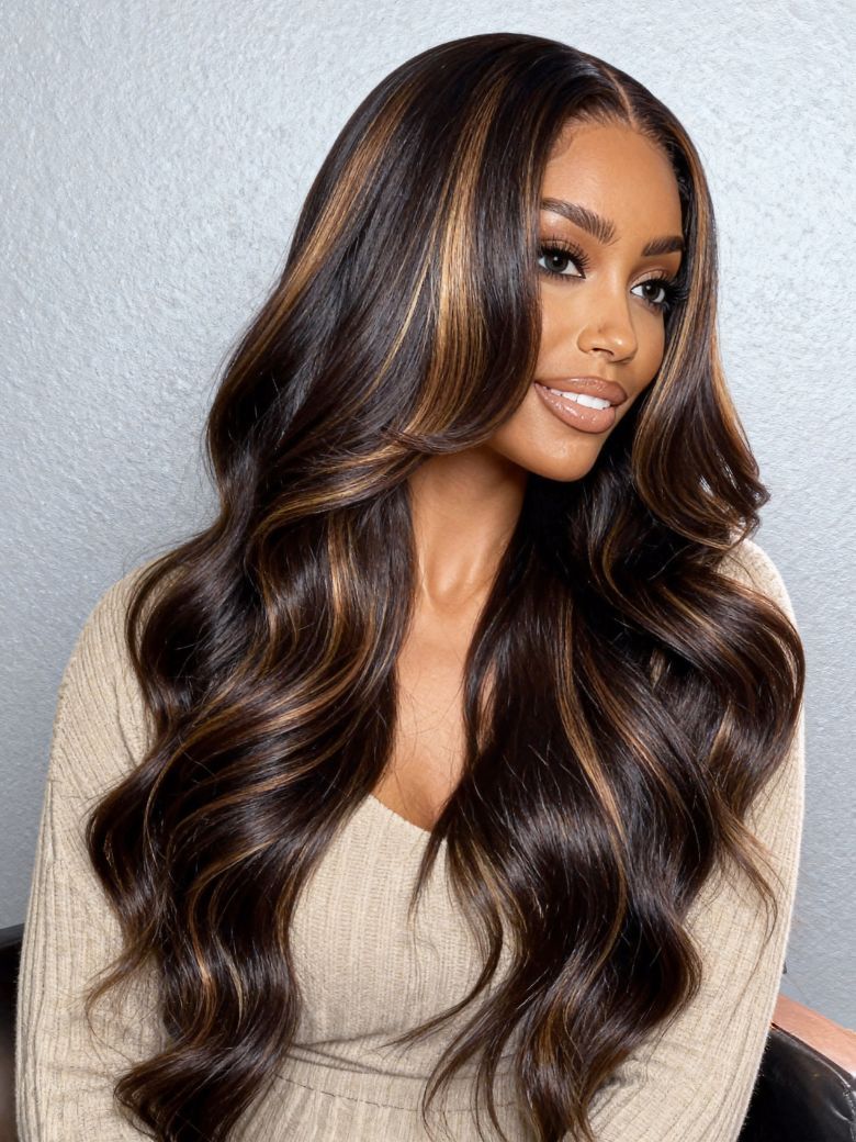 Highlight Kash Doll Curls Layered Cut Loose Body Wave Wig 13x4 Transparent Lace Front Raw Virgin Human Hair Wigs for Women