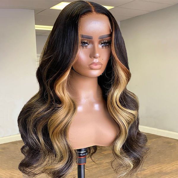 Highlight Lace Front Glueless Wig Human Hair 13X4 HD Transparent Body Wave Human Hair Wigs for Black Women 4/27 Honey Blonde