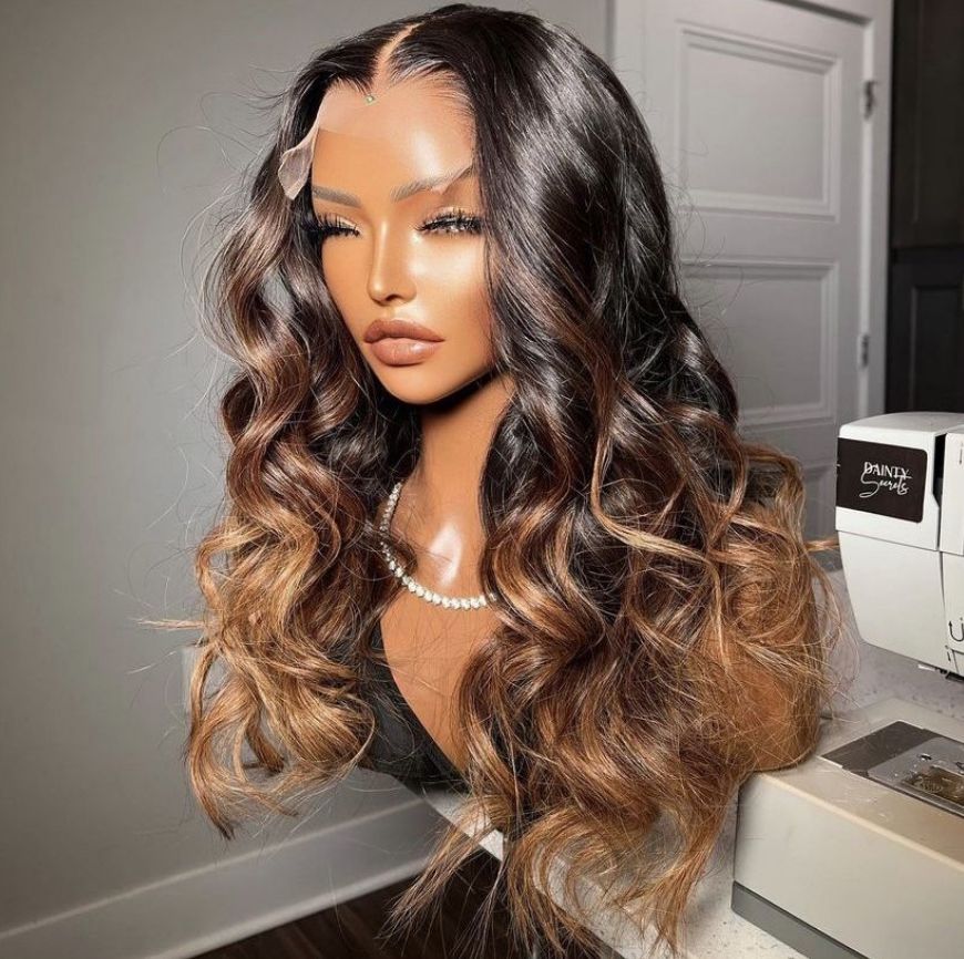 Flower Curly 1B/4# Color Raw Vietnamese Virgin Human Hair Body Wave Ombre Color 5*5 for Lace Frontal Full Glueless Wig for Women