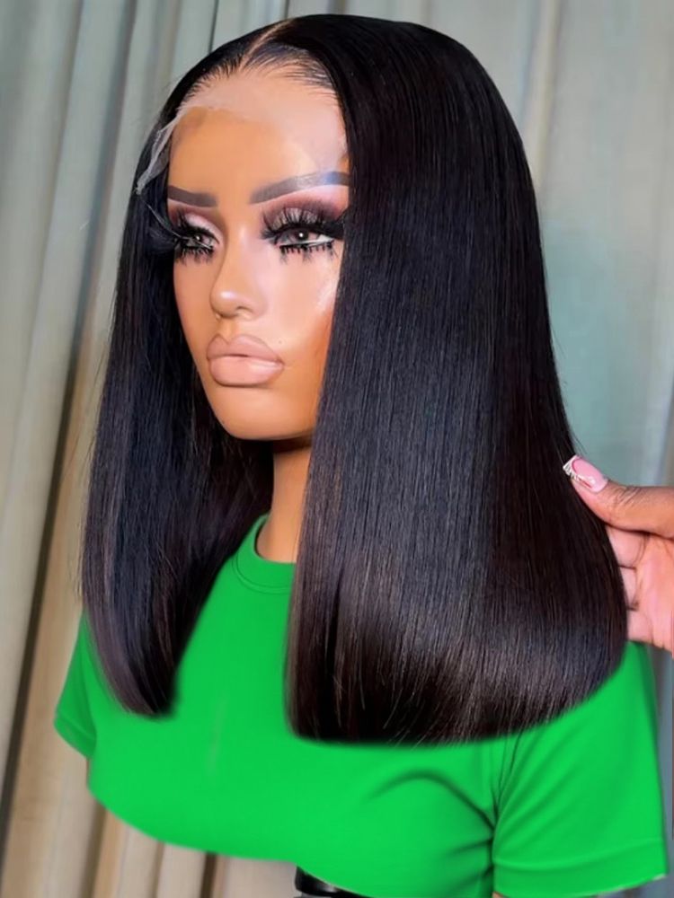 10-18inch Full End Glueless Straight Bob Wigs 13x4 Full Frontal Virgin Human Hair Double Drawn Wig