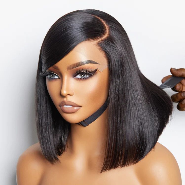 Bone Straight Bob Wigs Human Hair 2x6 Lace Closure for Black Women 180% Density Short Bob 12 Inch 15A SDD Wig