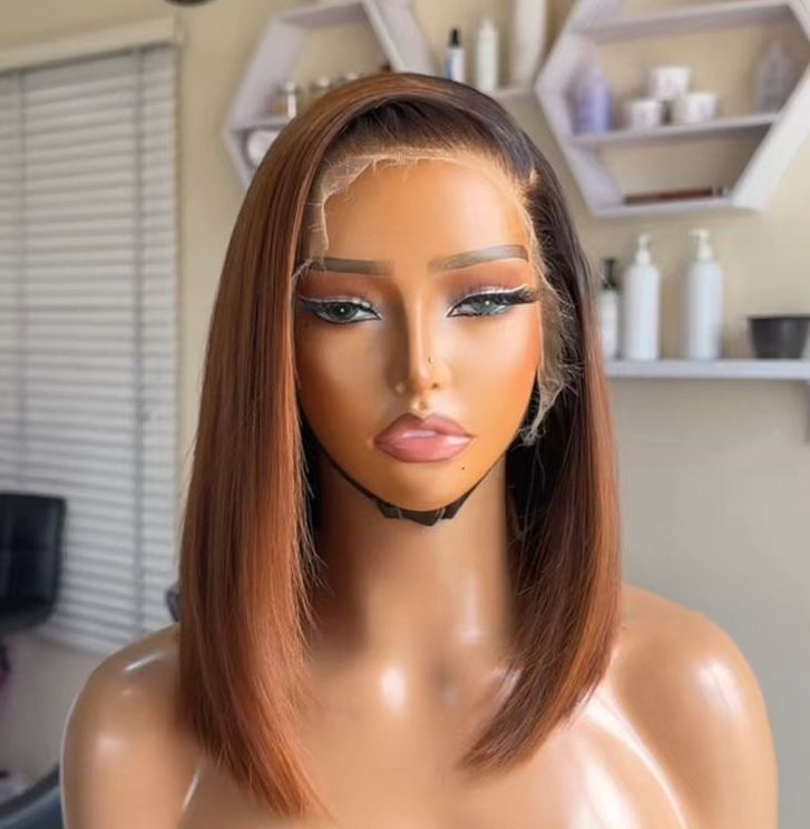 Fast Shipping Super Double Drawn Jet Black Raw Vietnamese Hair Wig, 1B Color Bone Straight13X4 Full Frontal Lace Bob Wig
