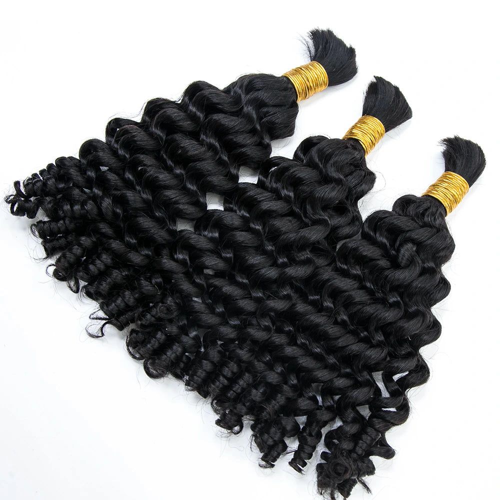 Indian Raw Hair Curly Deep Water Wave Bulk Hair Extensions Human Braiding Hair Machine Double Weft